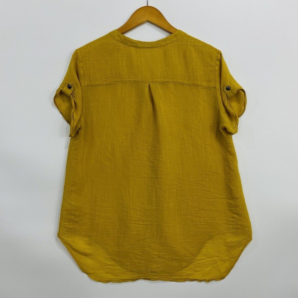 Cato Womens Blouse Top Small Yellow Cap Sleeve V-Neck Button-up - Picture 4 of 9